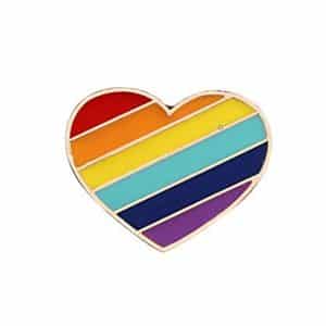 Rainbow Heart Pin With Diagonal Stripes
