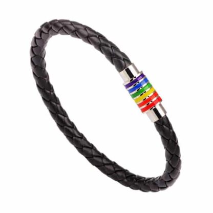 Rainbow Braided Leather Bracelet - Black