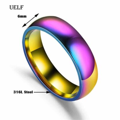 Uelf Mens Womens Rainbow Colorful LGBT Ring Stainless Steel Wedding Band Lebian & Gay Rings Drop Shipping