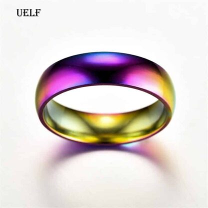 Uelf Mens Womens Rainbow Colorful LGBT Ring Stainless Steel Wedding Band Lebian & Gay Rings Drop Shipping