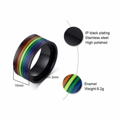 Stainless Steel Enamel Rainbow LGBT Pride Ring For Lesbian Gay Wedding Engagement Bands 10mm Men Gifts