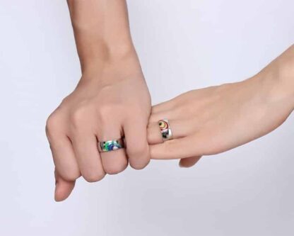 Stainless Steel Rainbow LGBT Wedding Ring - With Rainbow Heart