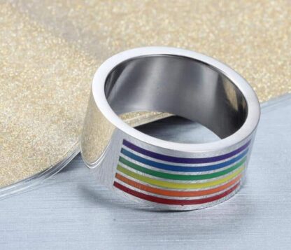 Mens Womens Rainbow Colorful LGBT Ring Stainless Steel Wedding Band Lebian & Gay Rings Drop Shipping