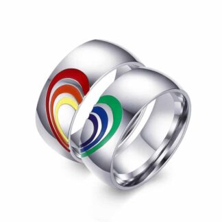 Stainless Steel Rainbow Heart Wedding Ring