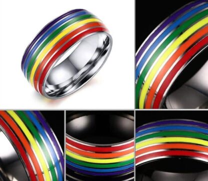 Mens Womens Rainbow Colorful LGBT Ring Stainless Steel Wedding Band Lebian & Gay Rings Drop Shipping