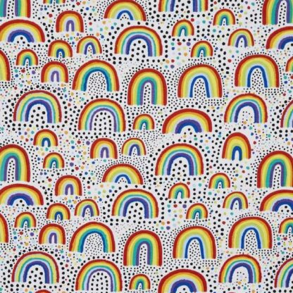 The fabric used to make the rainbows re-usable face-mask on white fabric