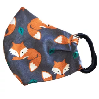 Poplin grey, fox print, reusable face-mask
