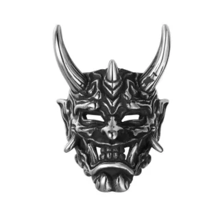 Japanese Demon Oni Mask Ring With Three Horns