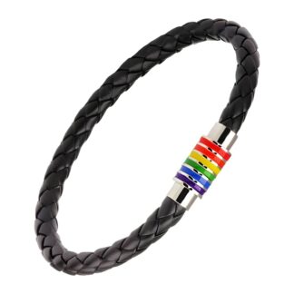 Rainbow Braided Leather Bracelet - Black