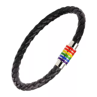 Rainbow Braided Leather Bracelet - Black