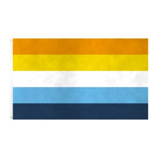 Aroace pride flag, 90 x 150cm, orange, yellow, white, light blue and dark blue stripes with side grommets