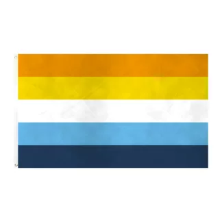 Aroace pride flag, 90 x 150cm, orange, yellow, white, light blue and dark blue stripes with side grommets
