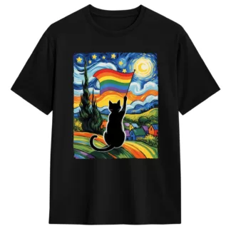 Starry Night Cat Tee, black unisex t-shirt
