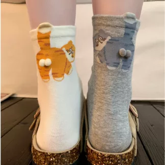 Cheeky Cat Socks, white grey back view